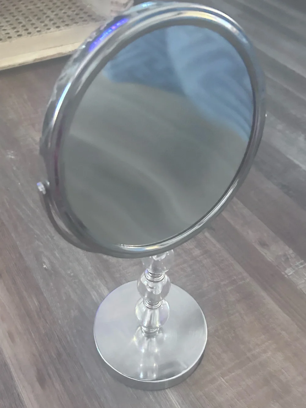 Vintage Chrome Vanity Makeup Regular & Magnifying Mirror Double Sided Table 15”
